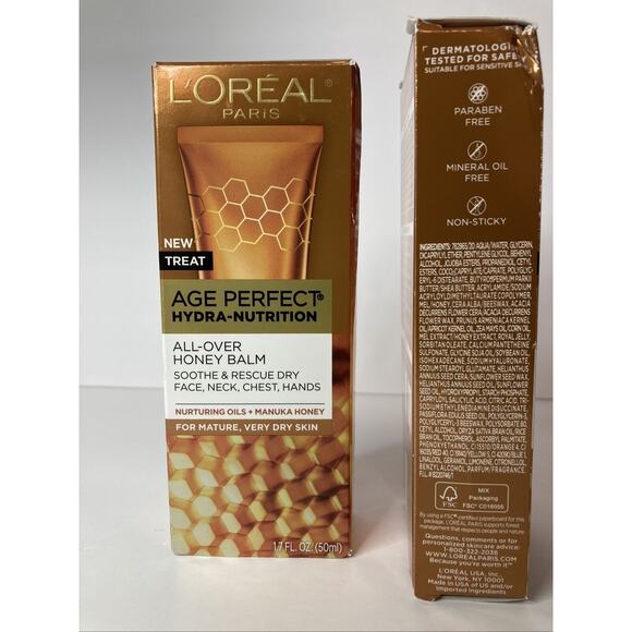 L'Oréal Age Perfect Honey Balm Hydra Nutrition Dry Mature Skin 1.7 oz Lot of 2 - Picture 2 of 5